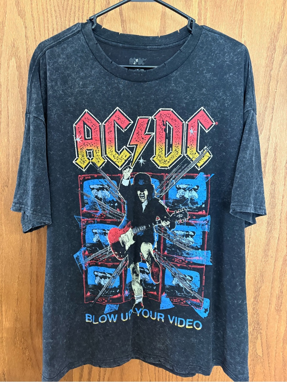 AC/DC Black Short Sleeve Tee with Red, Yellow & Blue Graphic